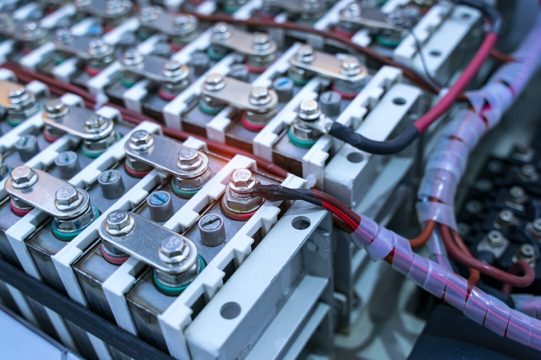 ELECTRIC VEHICLE LITHIUM-ION BATTERY PACK AND WIRING CONNECTIONS.